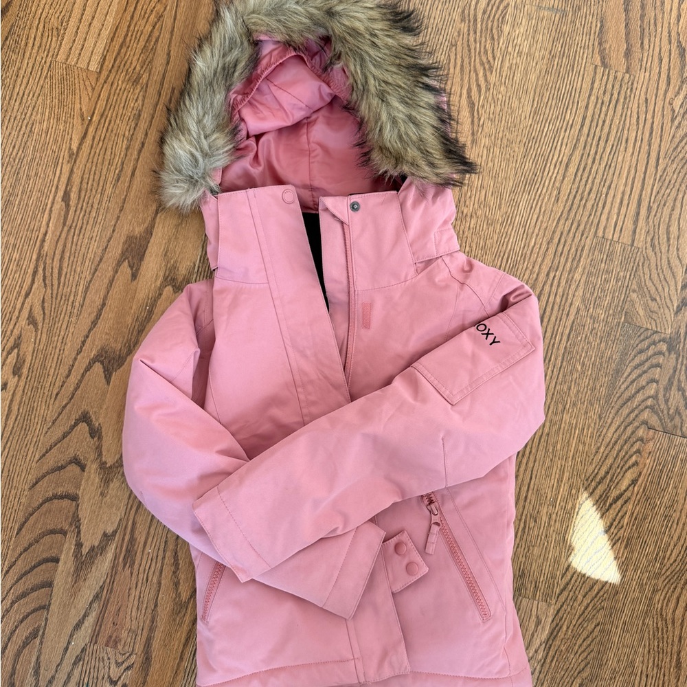 Roxy MEADE SNOW JACKET- Pink Faux-Fur Hooded Winter Jacket